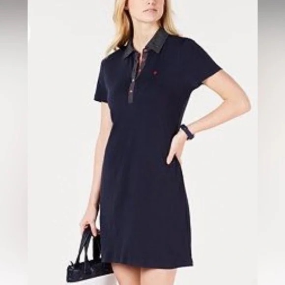 Tommy Hilfiger Polo Dress Womens Large Navy Tennis Preppy Polka Dot Collar‎ - Picture 3 of 12
